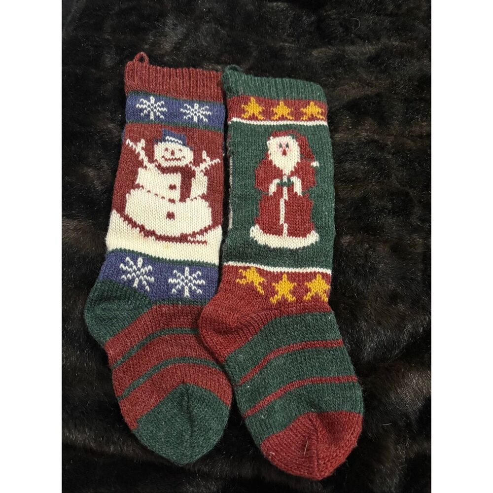 Vintage Hand Knit Heirloom Quality Wool Christmas Stockings Farmhouse 19" x 2